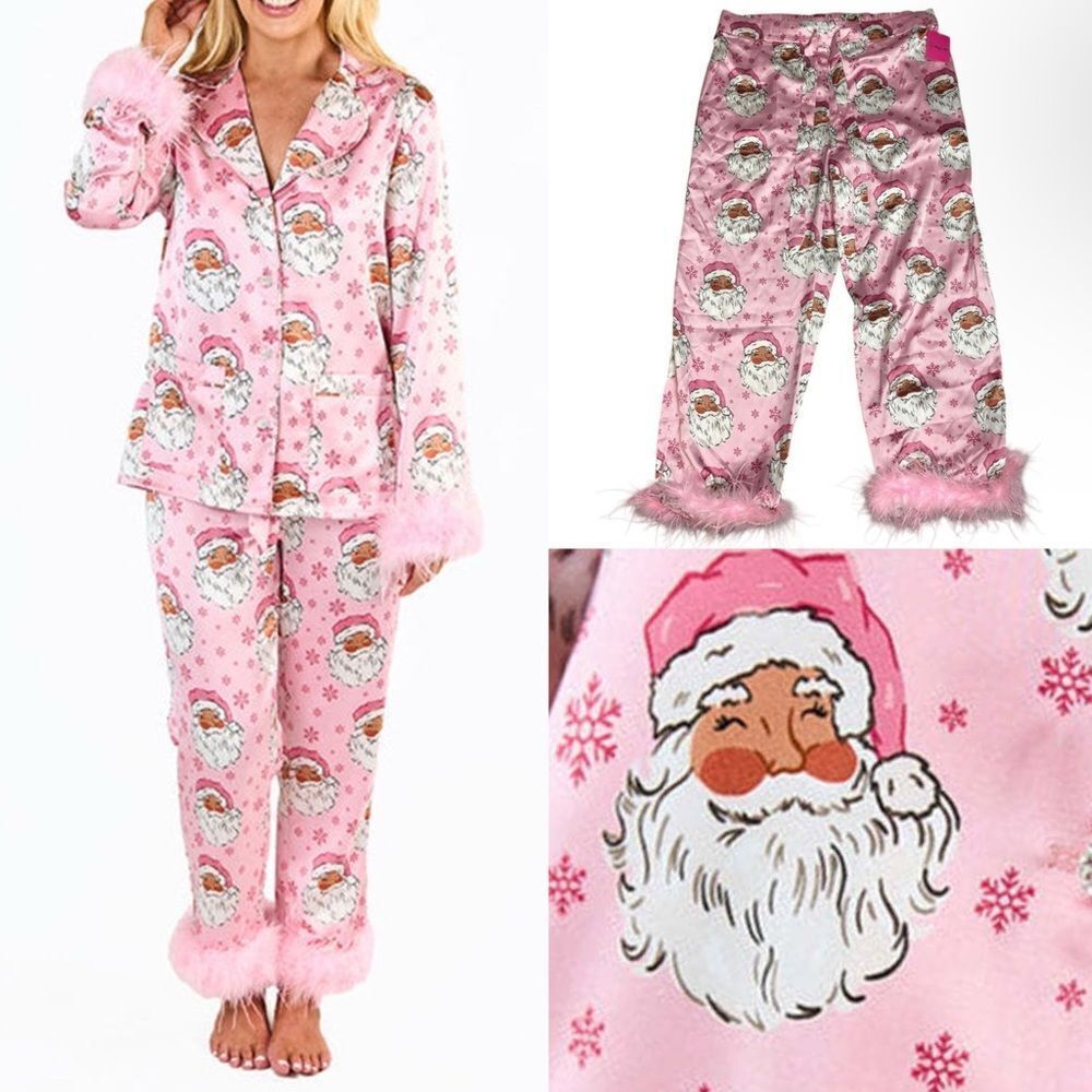 Buddy Love Kris Kringle Pajama Pants Pink Satin Feather Hem Detail Size XL NEW